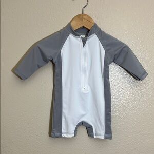 Cuddle Club Gray White One Piece Rashguard Swimwear